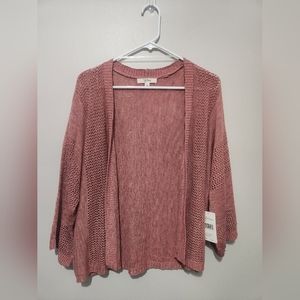 Peyton Primrose Open Front 3/4 Sleeve Cardigan Womens L Rose Pink NWT